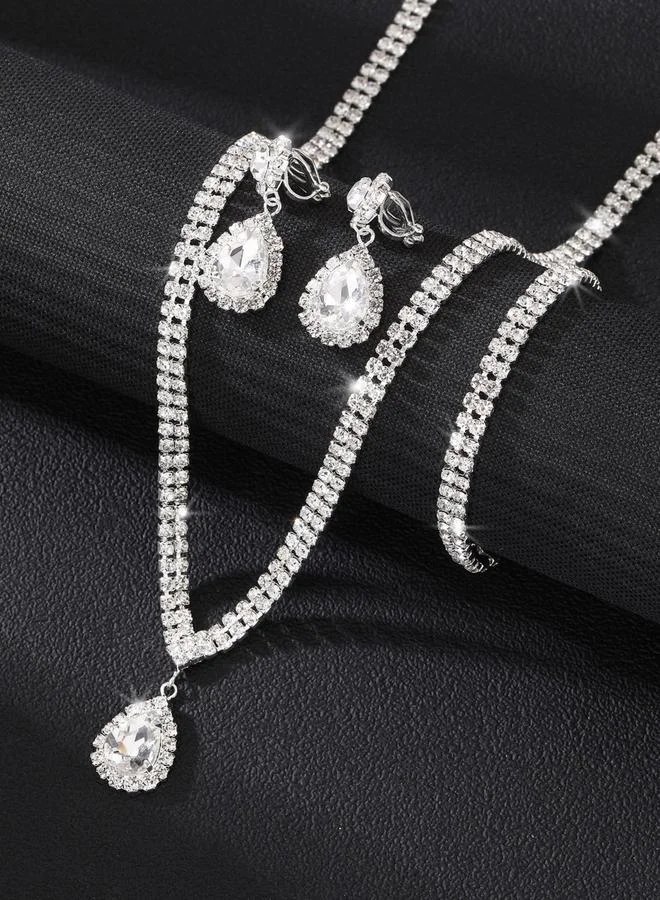 Take Two  Pack of 3 - Silver Crystal Necklace with Bracelet and Earrings for Women | Best Price UAE